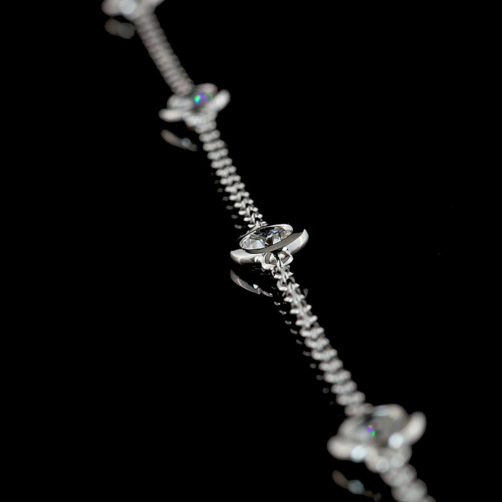 14K White Gold Station Necklace with 10 Bezel-Set Round Lab Diamonds - 1.07 Carat Total Weight - Covaloro Fine Jewelry