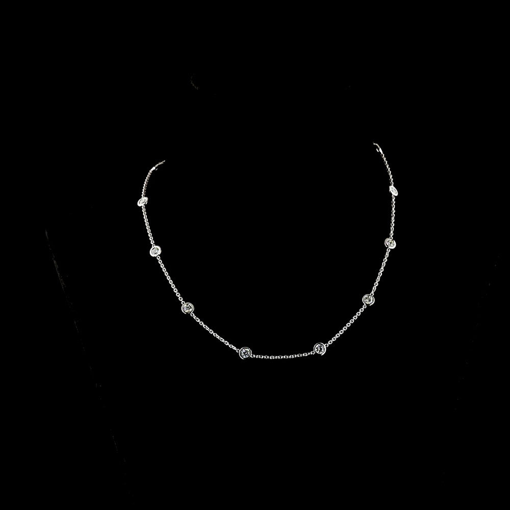 14K White Gold Station Necklace with 10 Bezel-Set Round Lab Diamonds - 2.03 Carat Total Weight, E-F VS1 Clarity - Covaloro Fine Jewelry