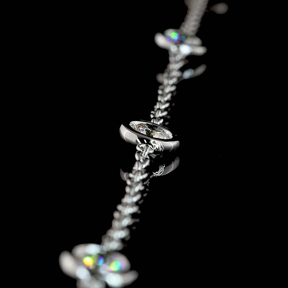 14K White Gold Station Necklace with 10 Bezel-Set Round Lab Diamonds - 2.03 Carat Total Weight, E-F VS1 Clarity - Covaloro Fine Jewelry
