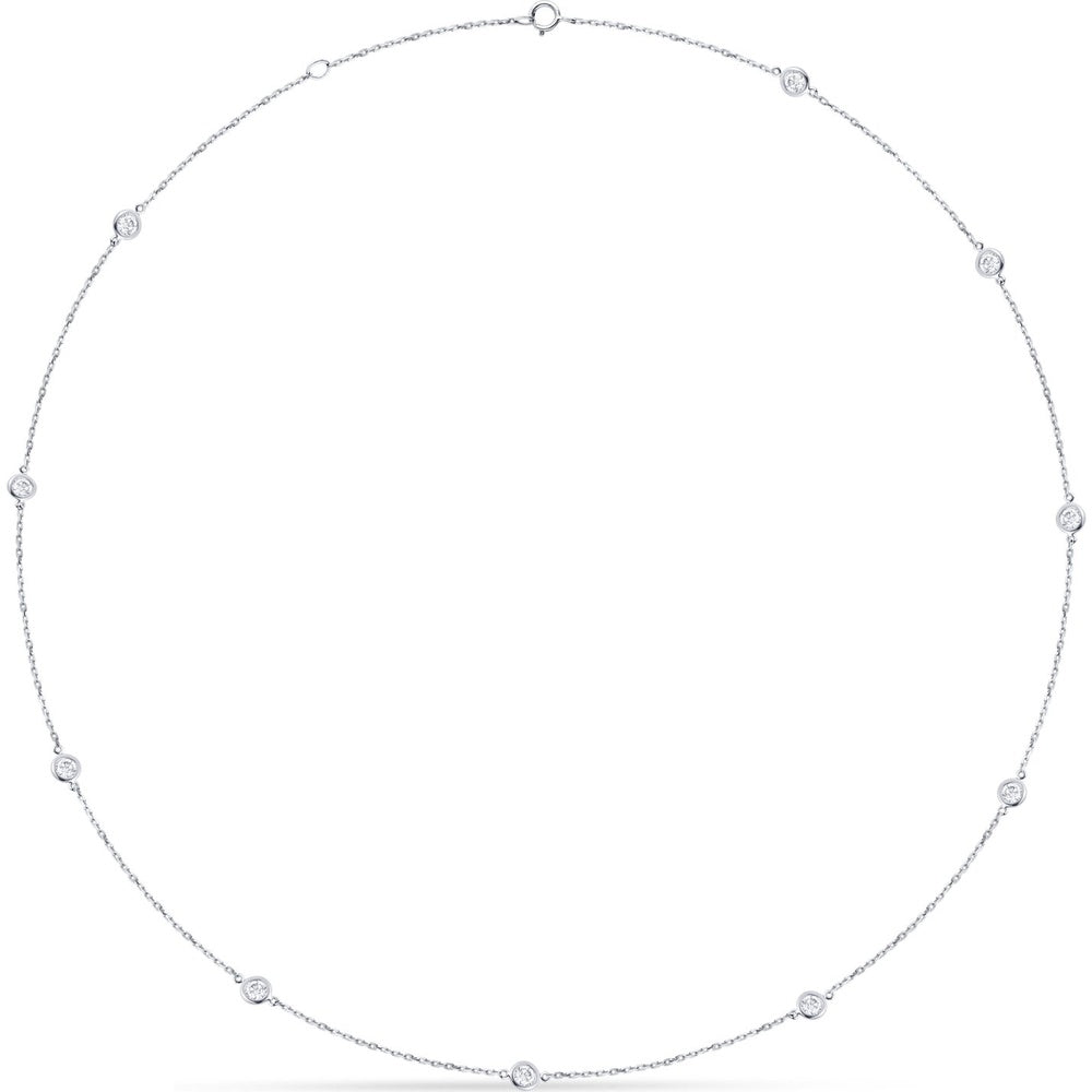 14K White Gold Station Necklace with 10 Four-Prong Set Round Diamonds - 1.25 Carat Total Diamond Weight by Auriventus