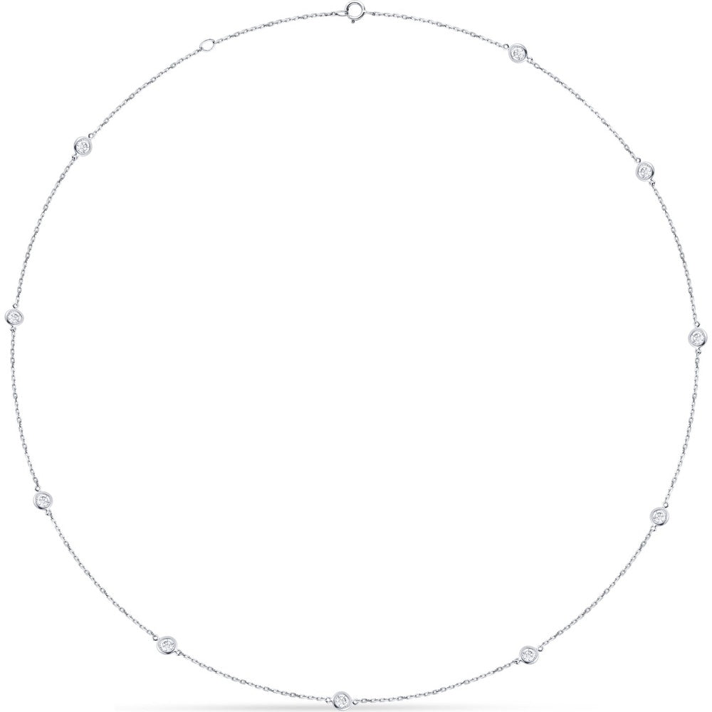 14K White Gold Station Necklace with 10 Four-Prong Set Round Diamonds - 1.25 Carat Total Diamond Weight by Auriventus