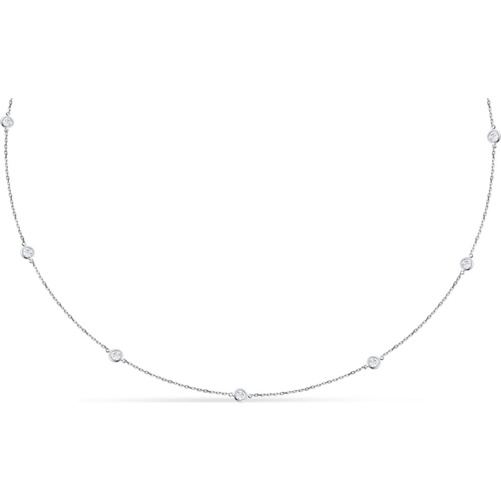 14K White Gold Station Necklace with 10 Four-Prong Set Round Diamonds - 1.25 Carat Total Diamond Weight by Auriventus