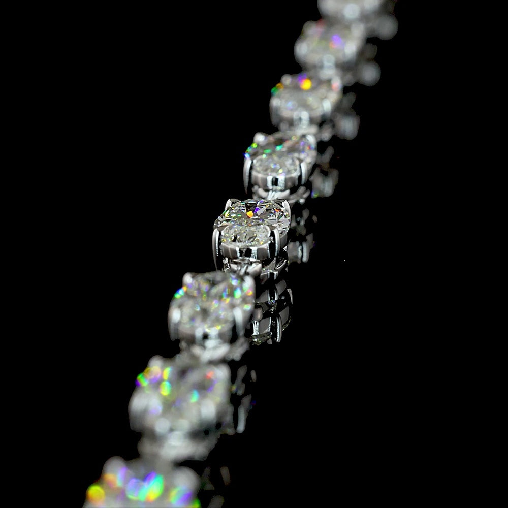 14K White Gold Station Necklace with 32 East-West Set Moval Cut Lab Diamonds - 12.75 Carat Total Weight, E-F Color VS1 Clarity - Covaloro Fine Jewelry