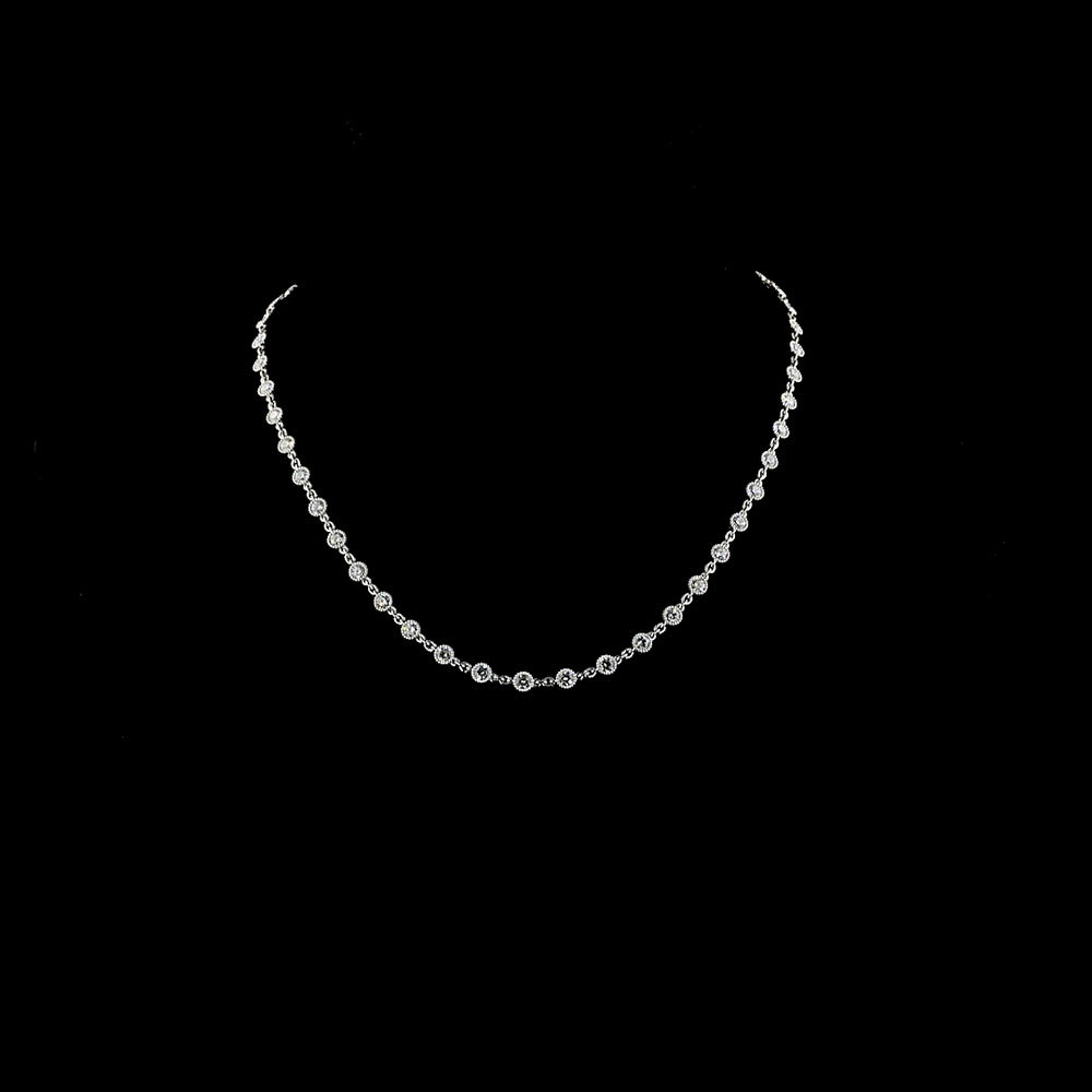 14K White Gold Station Necklace with 45 Bezel Set Brilliant Cut Lab Grown Diamonds - 4.98 Carat Total Weight - Covaloro Fine Jewelry