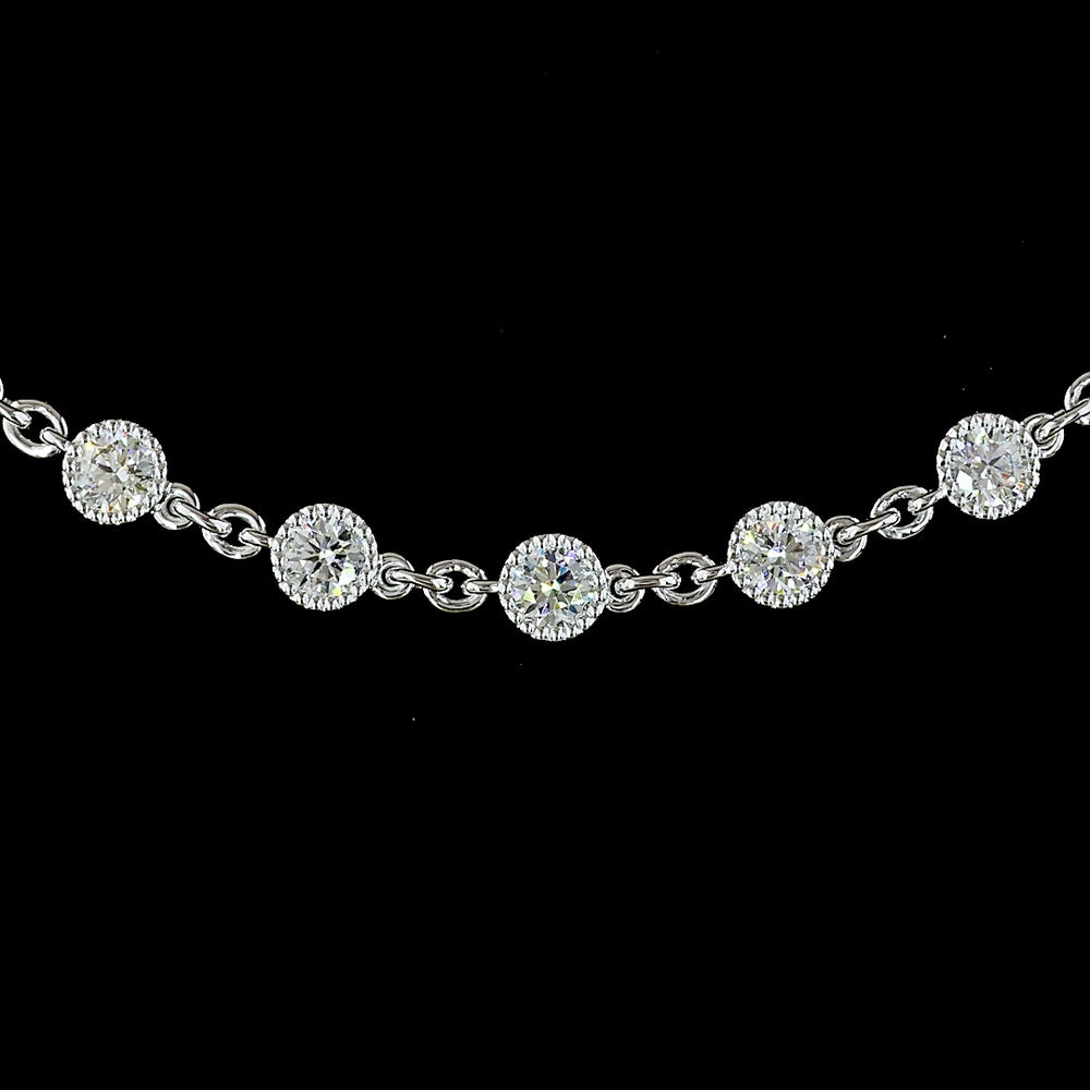 14K White Gold Station Necklace with 45 Bezel Set Brilliant Cut Lab Grown Diamonds - 4.98 Carat Total Weight - Covaloro Fine Jewelry