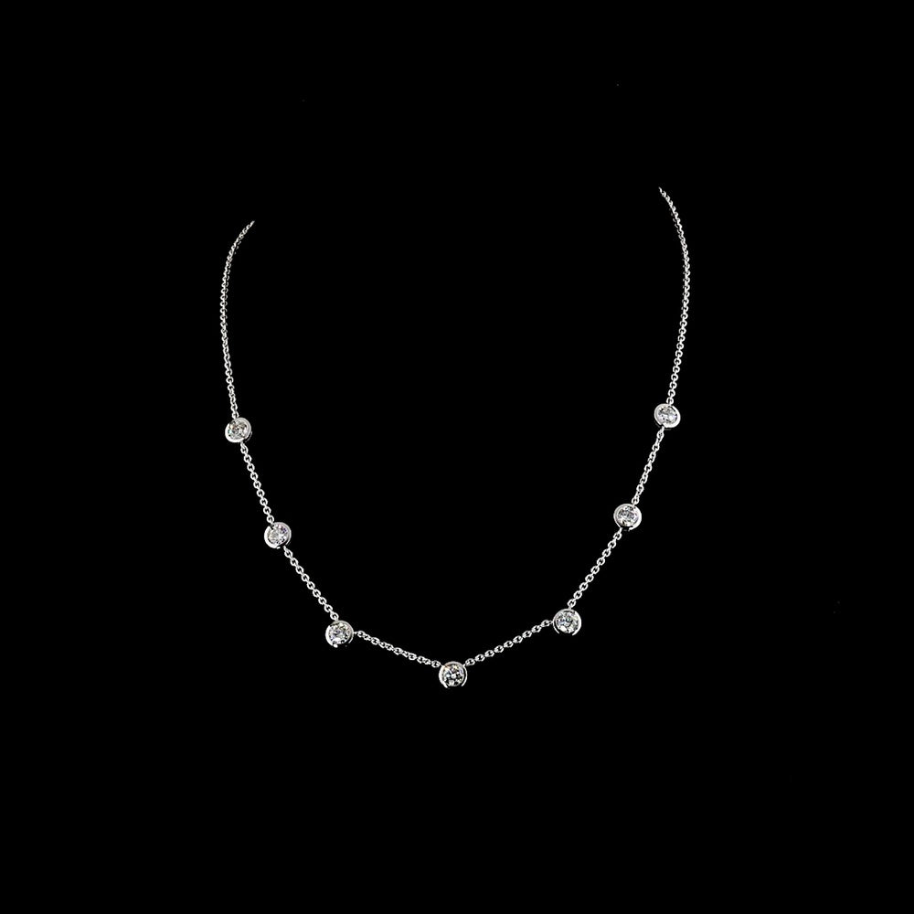 14K White Gold Station Necklace with 7 Bezel-Set Round Lab-Grown Diamonds - 2.87 Carat Total Weight, E-F VS Quality - Covaloro Fine Jewelry