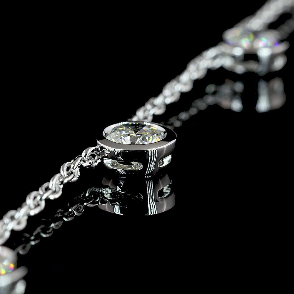 14K White Gold Station Necklace with 7 Bezel-Set Round Lab-Grown Diamonds - 2.87 Carat Total Weight, E-F VS Quality - Covaloro Fine Jewelry
