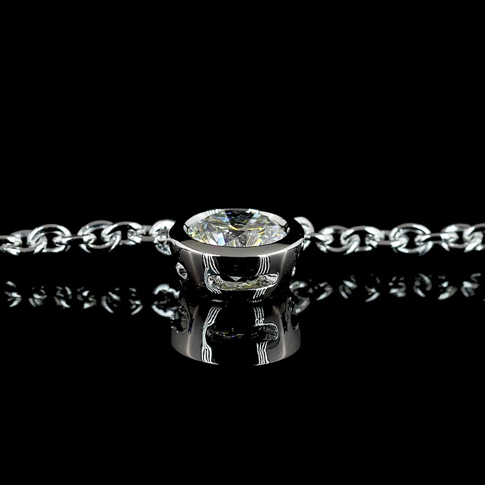 14K White Gold Station Necklace with 7 Bezel-Set Round Lab-Grown Diamonds - 2.87 Carat Total Weight, E-F VS Quality - Covaloro Fine Jewelry