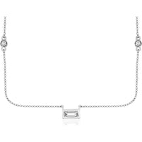 14K White Gold Station Necklace with Baguette and Round Bezel-Set Diamonds - 0.14 Carat Total Diamond Weight - Royal Jewelry