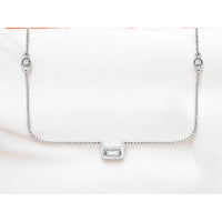 14K White Gold Station Necklace with Baguette and Round Bezel-Set Diamonds - 0.14 Carat Total Diamond Weight - Royal Jewelry