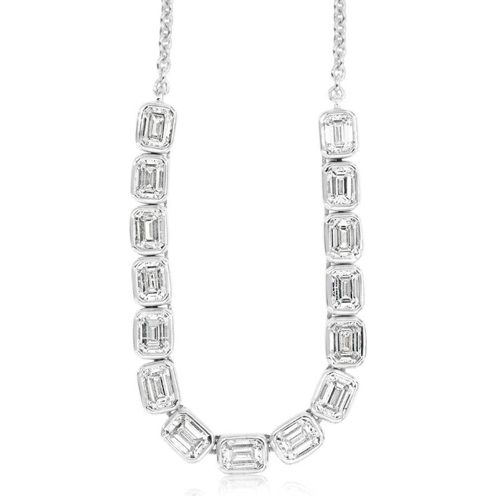 14K White Gold Station Necklace with Bezel-Set Emerald Cut Diamonds - 2.40 Carat Total Diamond Weight - Royal Jewelry