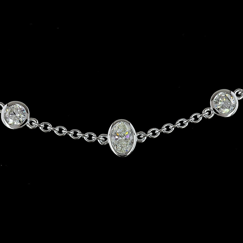 14K White Gold Station Necklace with Bezel Set Oval and Brilliant Cut Lab Diamonds - 4.26 Carat Total Weight - Covaloro Fine Jewelry