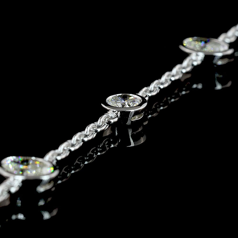 14K White Gold Station Necklace with Bezel Set Oval and Brilliant Cut Lab Diamonds - 4.26 Carat Total Weight - Covaloro Fine Jewelry
