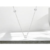 14K White Gold Station Necklace with Bezel-Set Round and Baguette Diamonds - 0.19 Carat Total Diamond Weight - Royal Jewelry