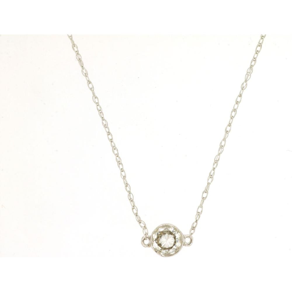 14K White Gold Station Necklace with Bezel-Set Round Diamond - 0.25 Carat Diamond Weight - Royal Jewelry