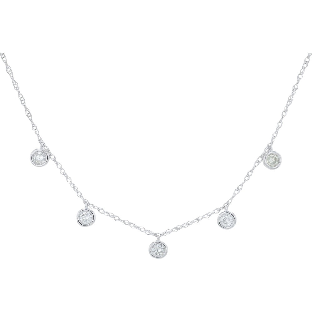 14K White Gold Station Necklace with Bezel Set Round Diamonds - 0.21 Carat Total Diamond Weight