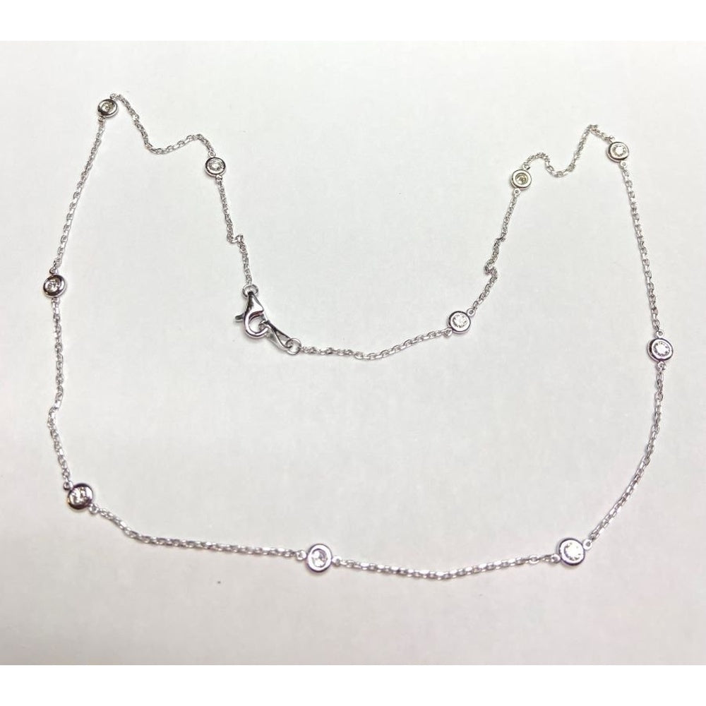 14K White Gold Station Necklace with Bezel-Set Round Diamonds - 0.84 Carat Total Diamond Weight by Auriventus