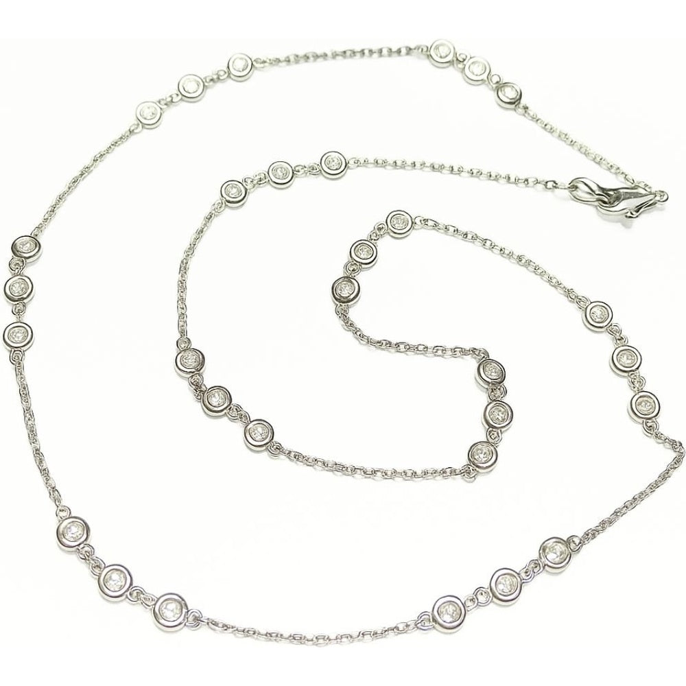 14K White Gold Station Necklace with Bezel Set Round Diamonds - 1.69 Carat Total Diamond Weight by Auriventus