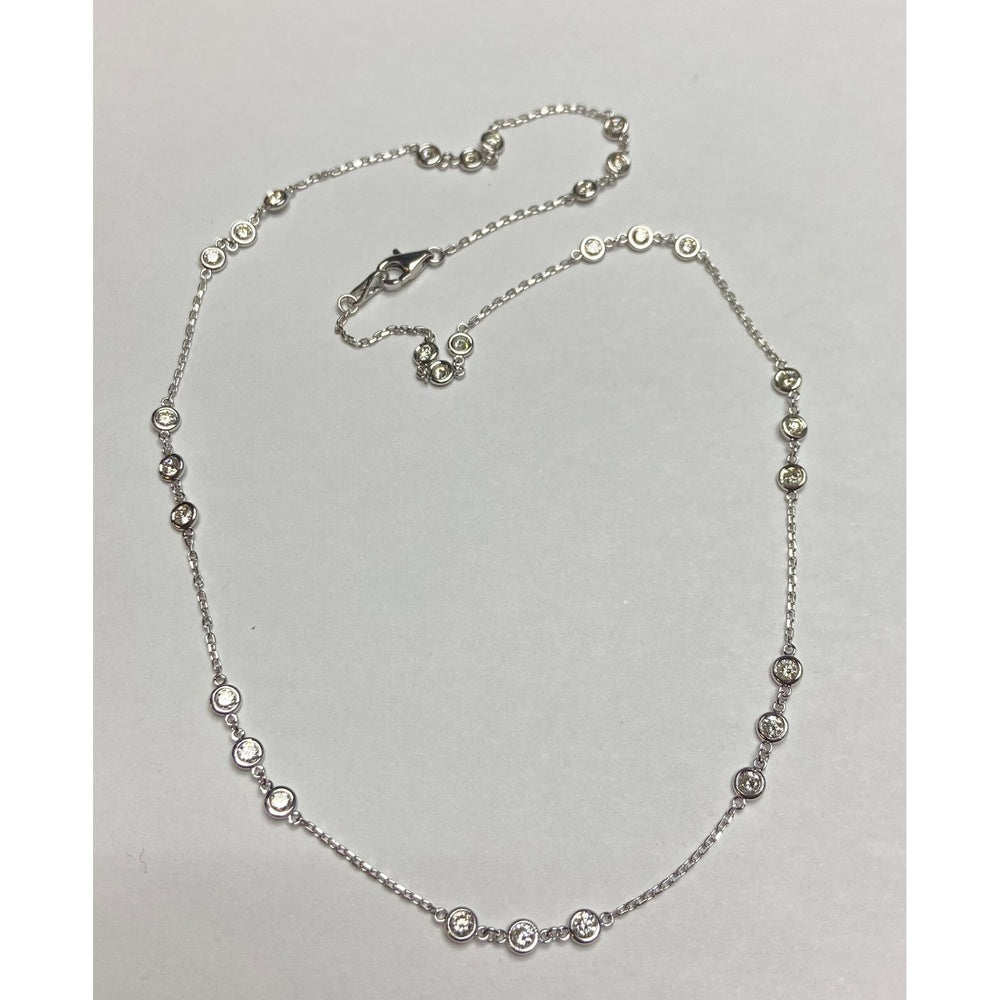 14K White Gold Station Necklace with Bezel Set Round Diamonds - 2.76 Carat Total Diamond Weight by Auriventus