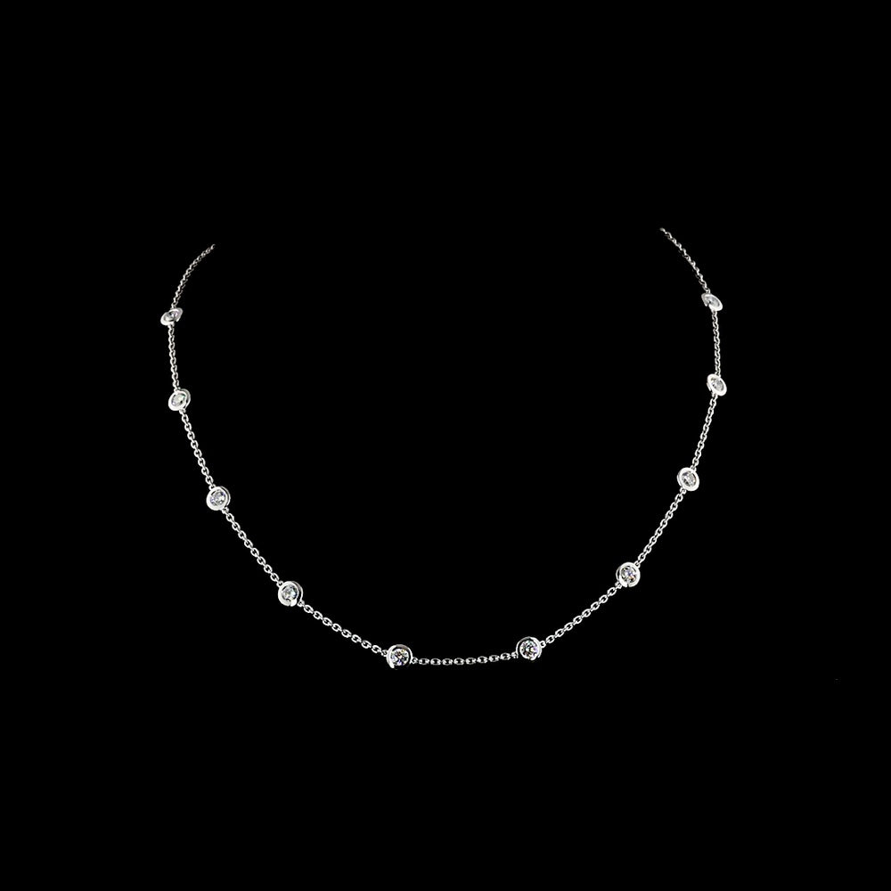 14K White Gold Station Necklace with Bezel-Set Round Lab Diamonds - 1.97 Carat Total Diamond Weight - Covaloro Fine Jewelry