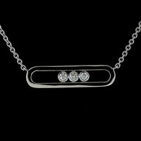 14K White Gold Station Necklace with Bezel Set Round Lab Diamonds and Geometric Bar Pendant - 0.42 Carat Total Diamond Weight - Covaloro Fine Jewelry