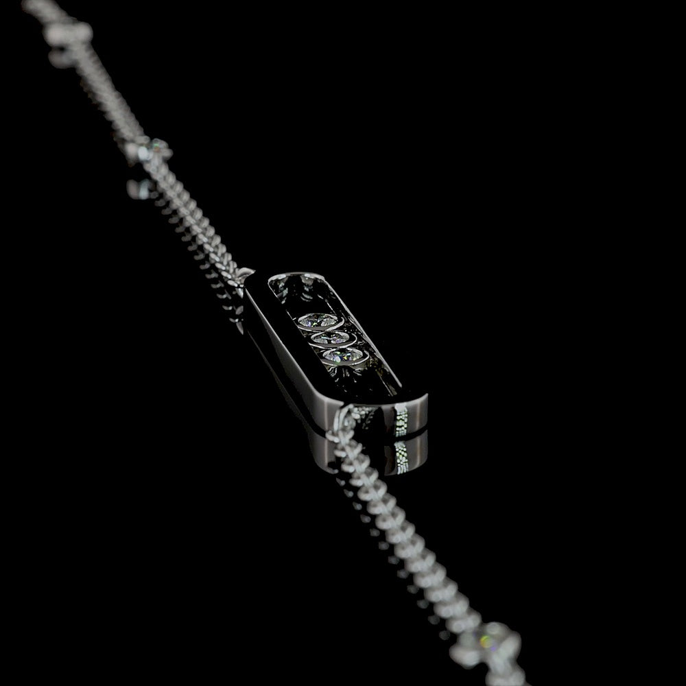 14K White Gold Station Necklace with Bezel Set Round Lab Diamonds and Geometric Bar Pendant - 0.42 Carat Total Diamond Weight - Covaloro Fine Jewelry