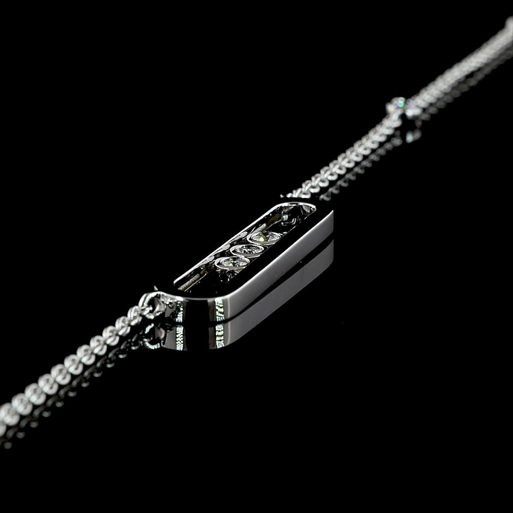 14K White Gold Station Necklace with Bezel Set Round Lab Diamonds and Geometric Bar Pendant - 0.42 Carat Total Diamond Weight - Covaloro Fine Jewelry