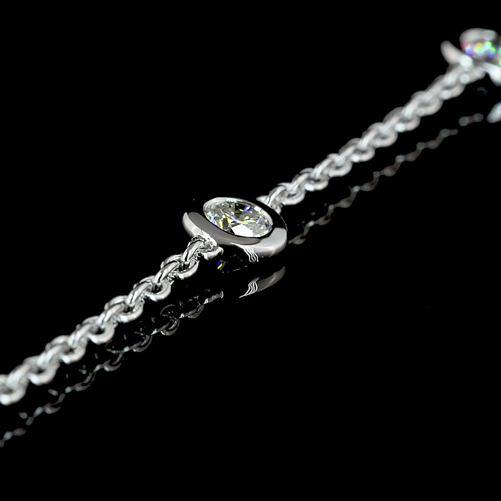 14K White Gold Station Necklace with Bezel Set Round Lab-Grown Diamonds - 1.53 Total Carat Weight (E-F Color, VS2 Clarity) - Covaloro Fine Jewelry