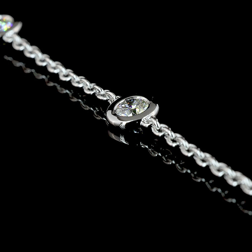14K White Gold Station Necklace with Bezel Set Round Lab-Grown Diamonds - 1.53 Total Carat Weight (E-F Color, VS2 Clarity) - Covaloro Fine Jewelry