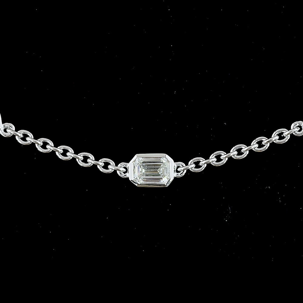 14K White Gold Station Necklace with East-West Marquise and Emerald Cut Lab Diamonds - 2.79 Carats Total Weight - Covaloro Fine Jewelry