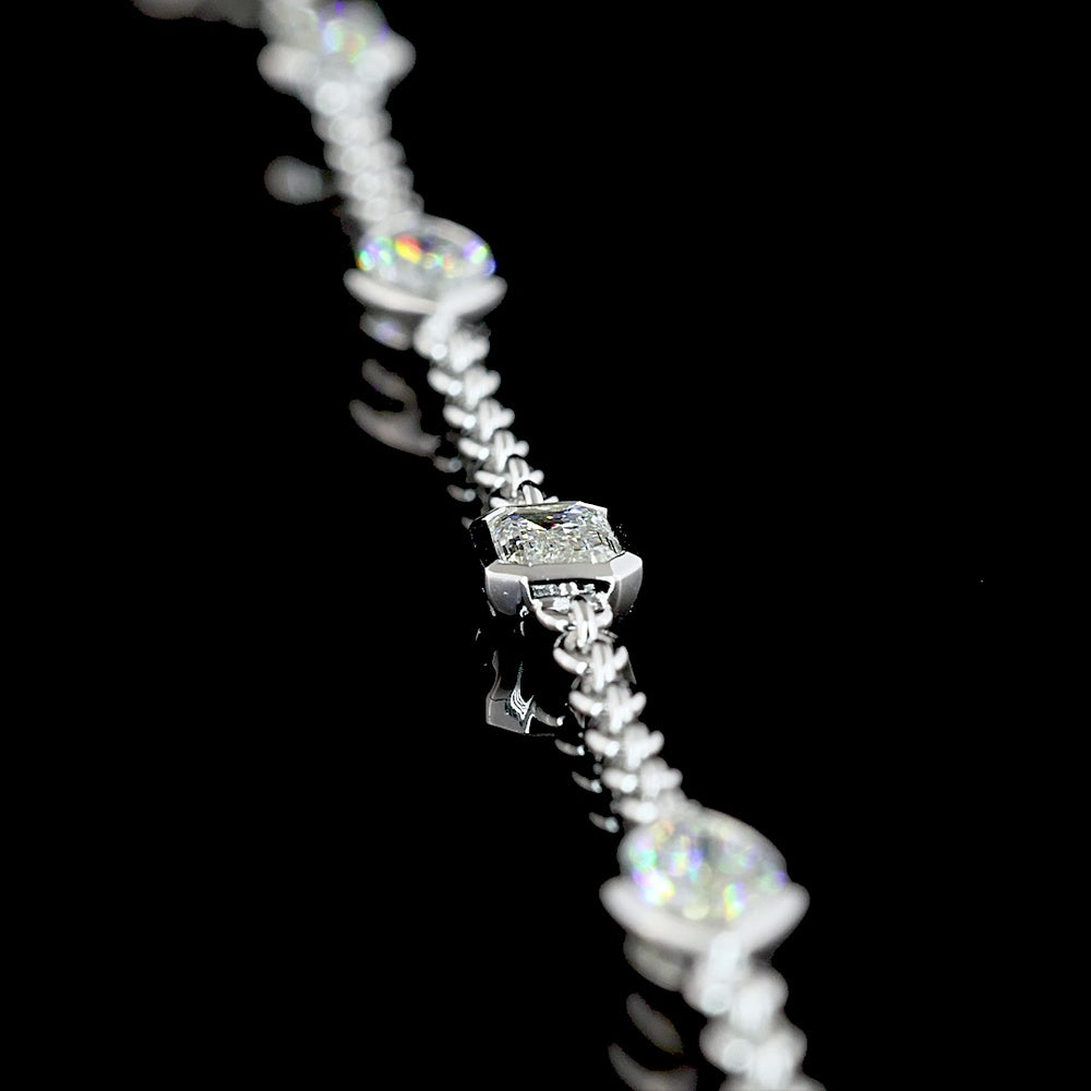14K White Gold Station Necklace with East-West Marquise and Emerald Cut Lab Diamonds - 2.79 Carats Total Weight - Covaloro Fine Jewelry