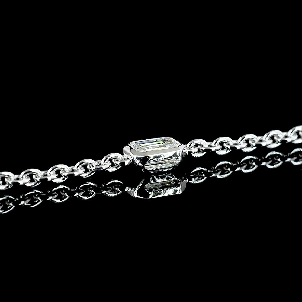 14K White Gold Station Necklace with East-West Marquise and Emerald Cut Lab Diamonds - 2.79 Carats Total Weight - Covaloro Fine Jewelry
