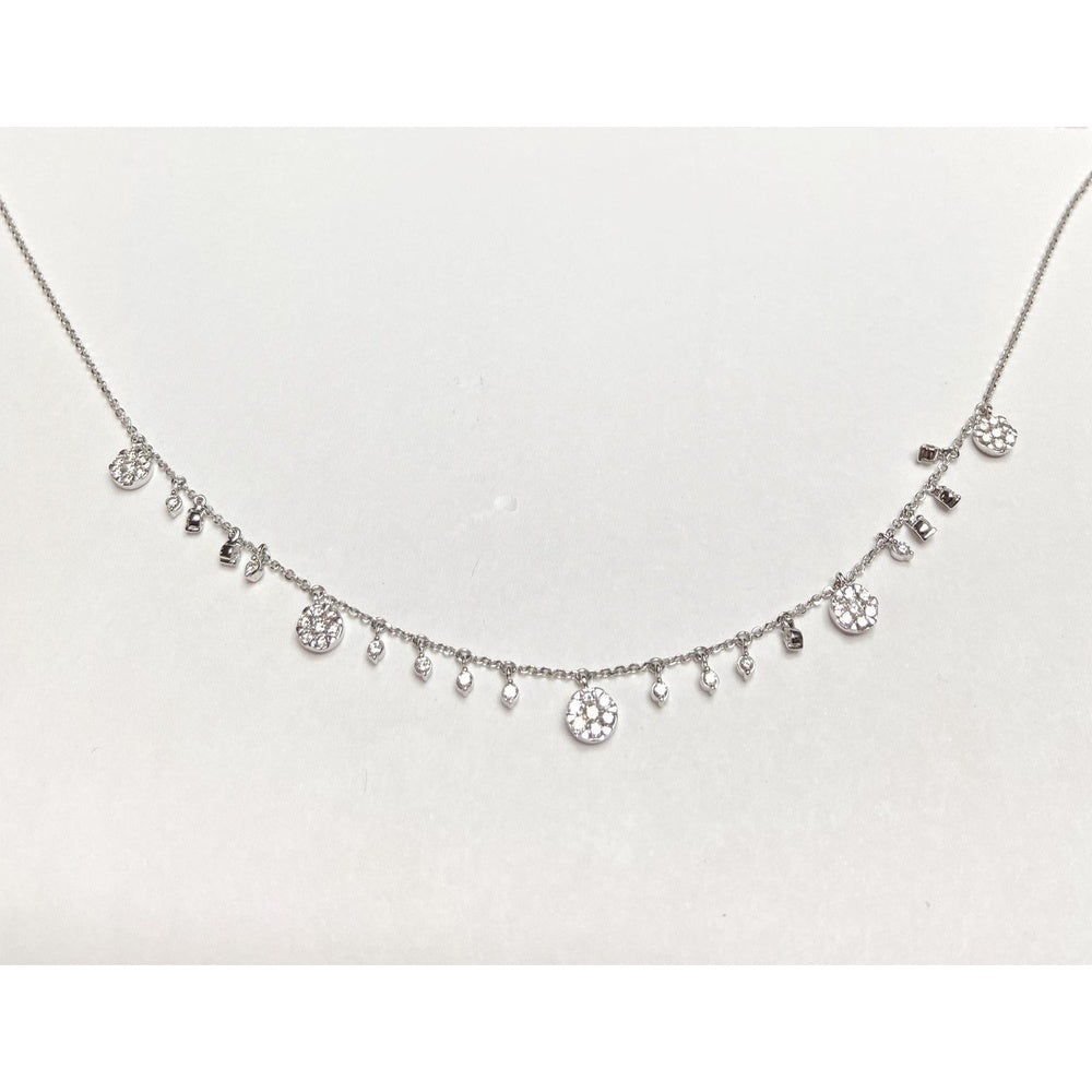 14K White Gold Station Necklace with Floating Diamond Cluster Drops - 1.03 Carat Total Diamond Weight by Auriventus