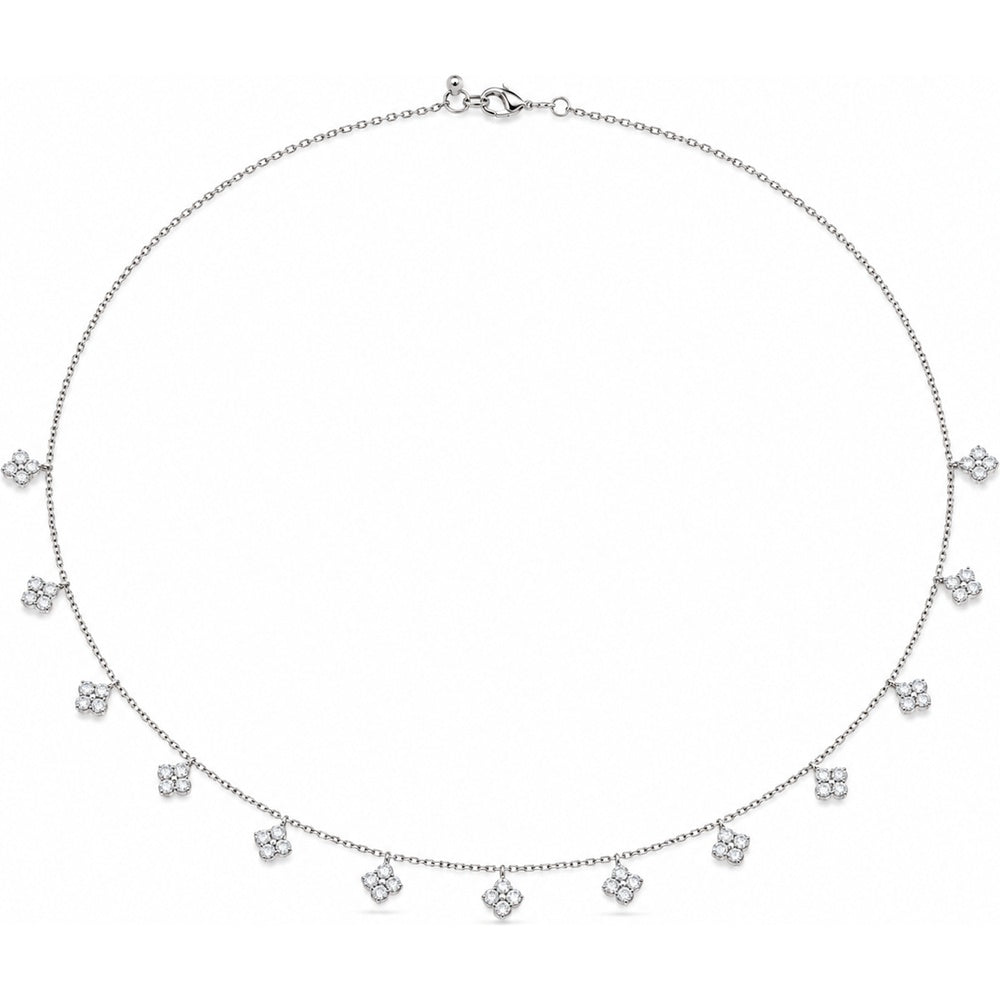 14K White Gold Station Necklace with Floral Cluster Round Diamonds - 2.03 Carat Total Diamond Weight by Auriventus