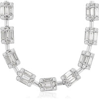 14K White Gold Station Necklace with Openwork Baguette and Round Diamond Links - 2.40 Carat Total Diamond Weight - Royal Jewelry