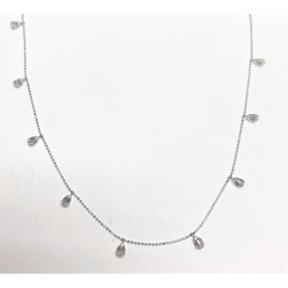 14K White Gold Station Necklace with Pavé-Set Pear Diamonds and Milgrain Detailing - 0.51 Carat Total Diamond Weight by Auriventus
