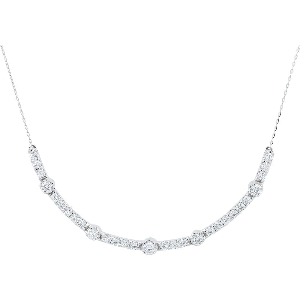 14K White Gold Station Necklace with Prong Set 2.00 Carat Lab Grown Round Diamonds