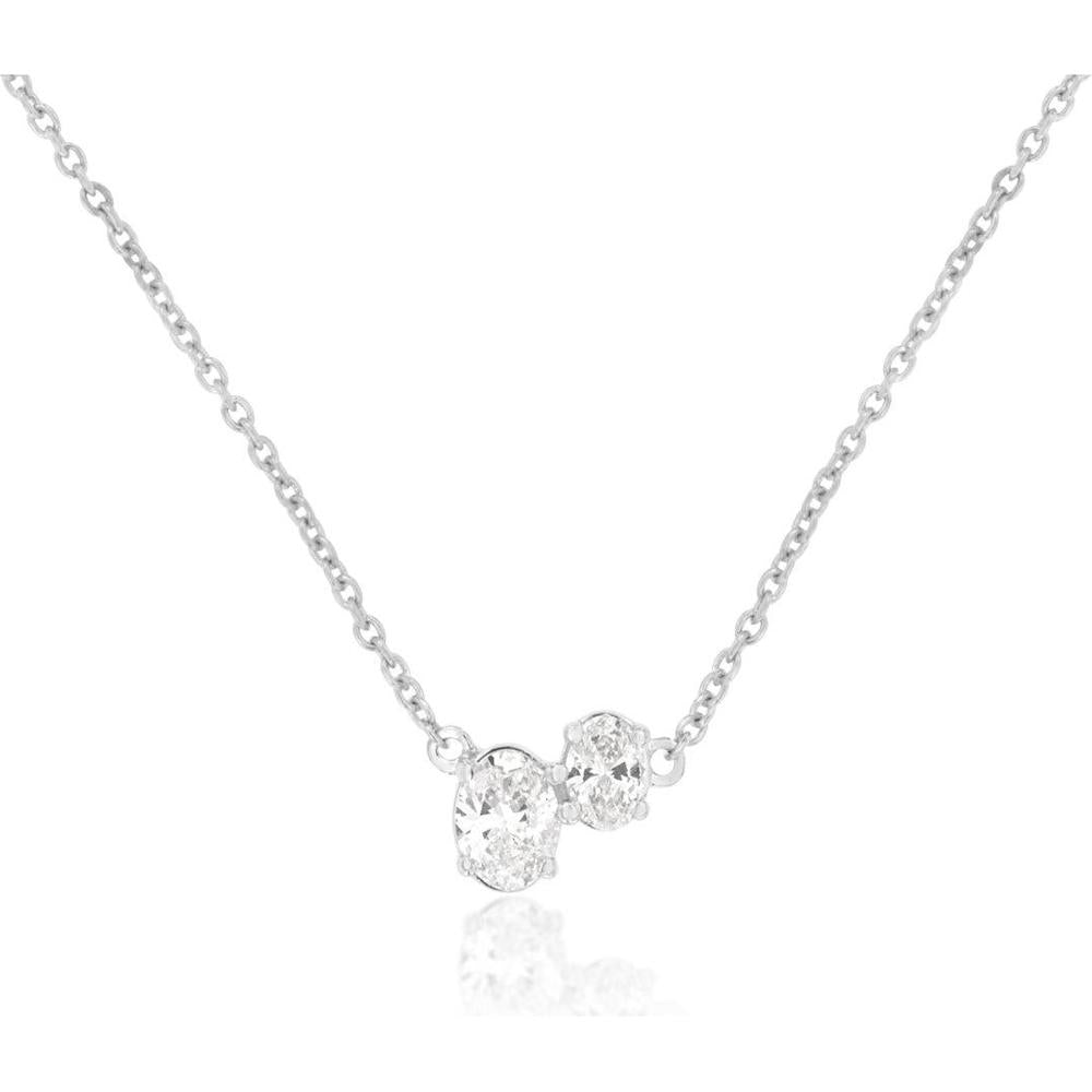 14K White Gold Station Necklace with Prong Set Oval Diamonds - 0.32 Carat Total Diamond Weight - Royal Jewelry