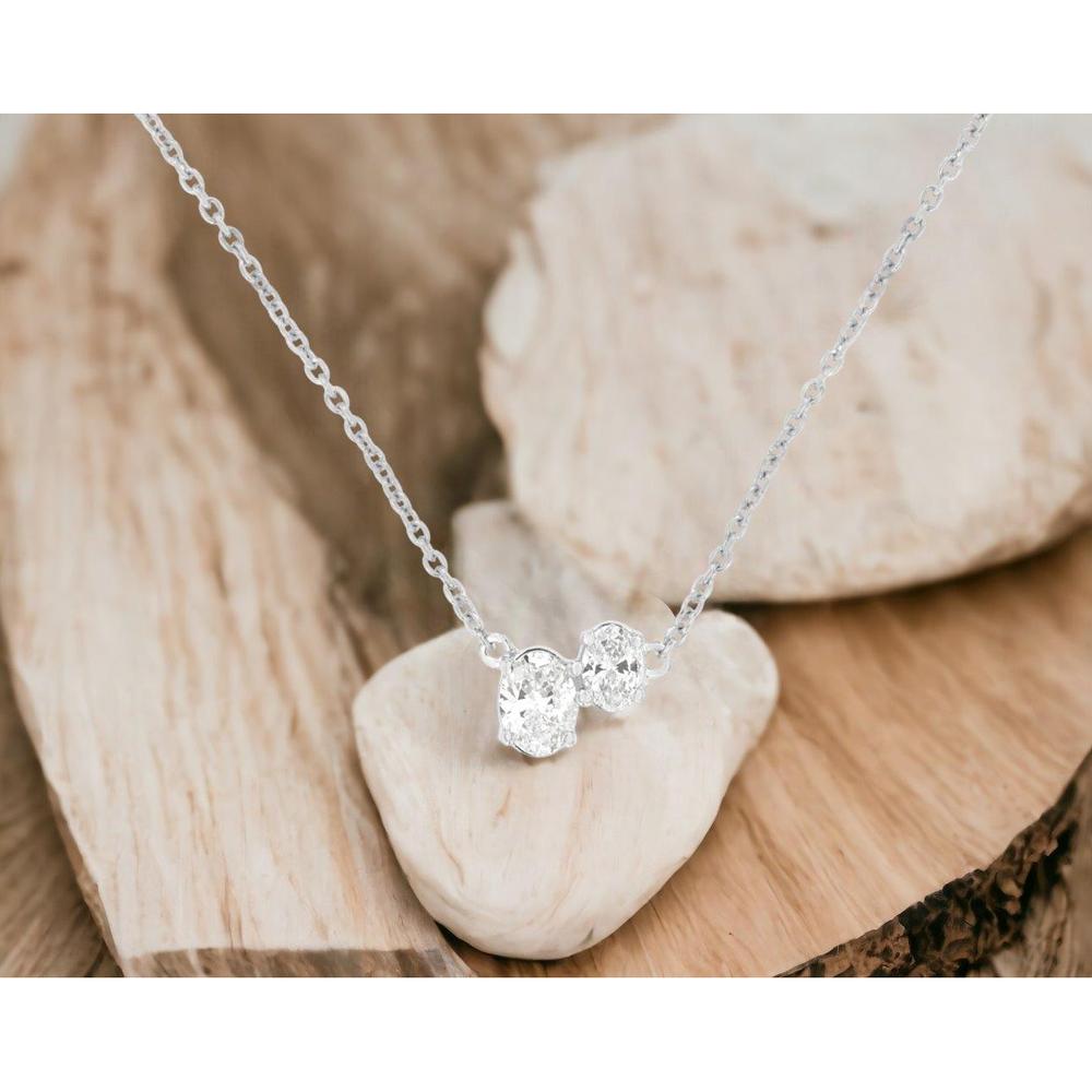 14K White Gold Station Necklace with Prong Set Oval Diamonds - 0.32 Carat Total Diamond Weight - Royal Jewelry