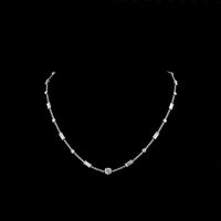14K White Gold Station Necklace with Prong Set Round and Baguette Lab Diamonds - 4.14 Carat Total Weight - Covaloro Fine Jewelry