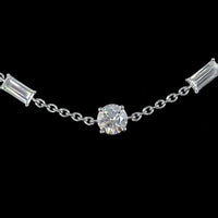 14K White Gold Station Necklace with Prong Set Round and Baguette Lab Diamonds - 4.14 Carat Total Weight - Covaloro Fine Jewelry