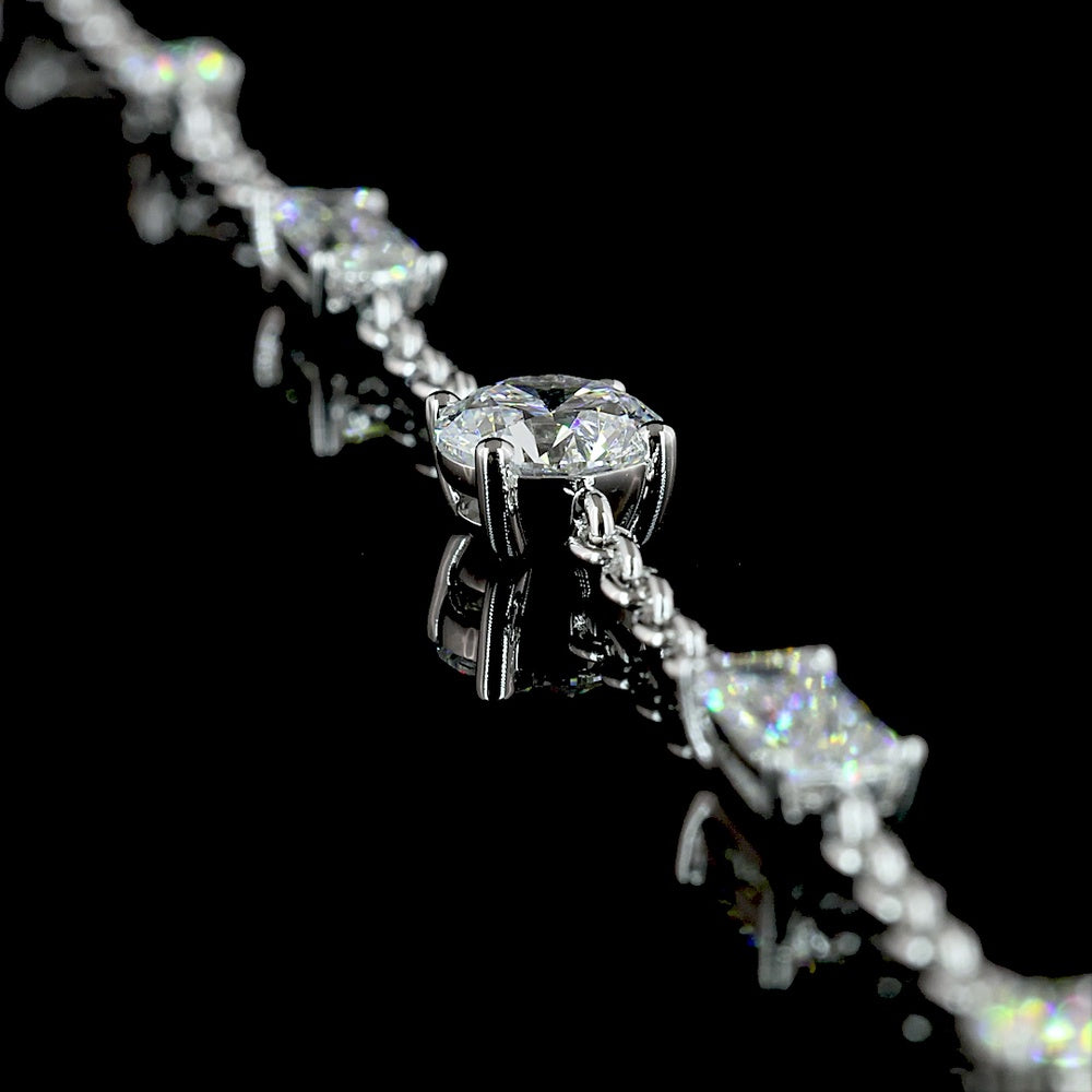 14K White Gold Station Necklace with Prong Set Round and Baguette Lab Diamonds - 4.14 Carat Total Weight - Covaloro Fine Jewelry