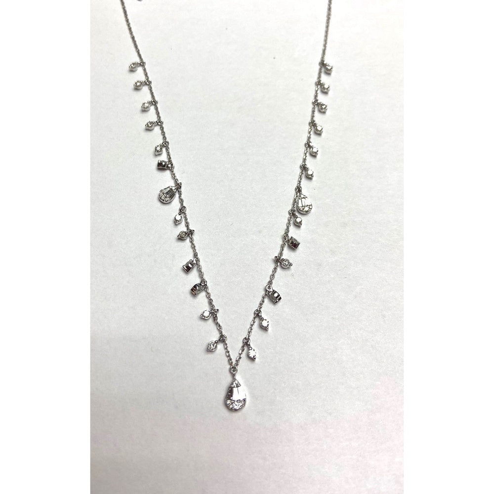 14K White Gold Station Necklace with Prong-Set Round and Pear-Shaped Diamonds - 1.18 Carat Total Diamond Weight by Auriventus