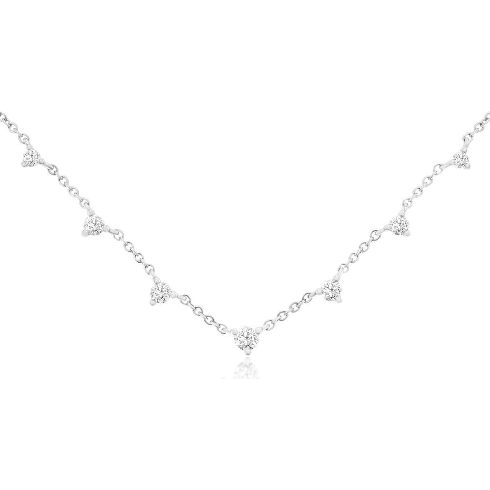 14K White Gold Station Necklace with Round Brilliant Cut Diamonds in Four-Prong Settings - 0.38 Carat Total Diamond Weight - Royal Jewelry