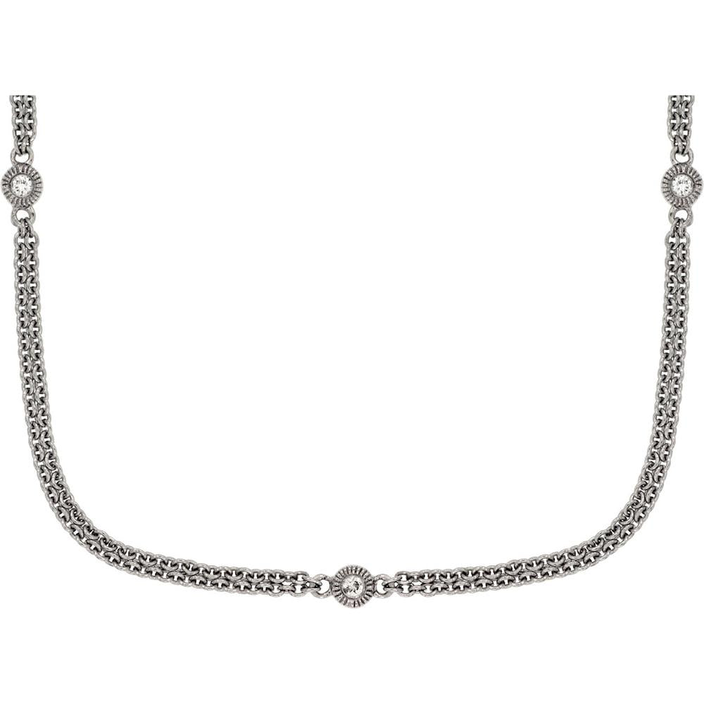 14K White Gold Station Necklace with Round Diamonds - 0.14 Carat Total Diamond Weight - Royal Jewelry