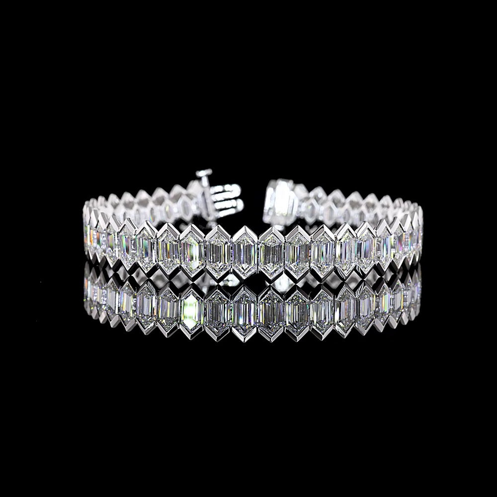 14K White Gold Step Marquise Tennis Bracelet with Half Bezel Set Lab Diamonds - 30.05 Carat Total Weight - Covaloro Fine Jewelry