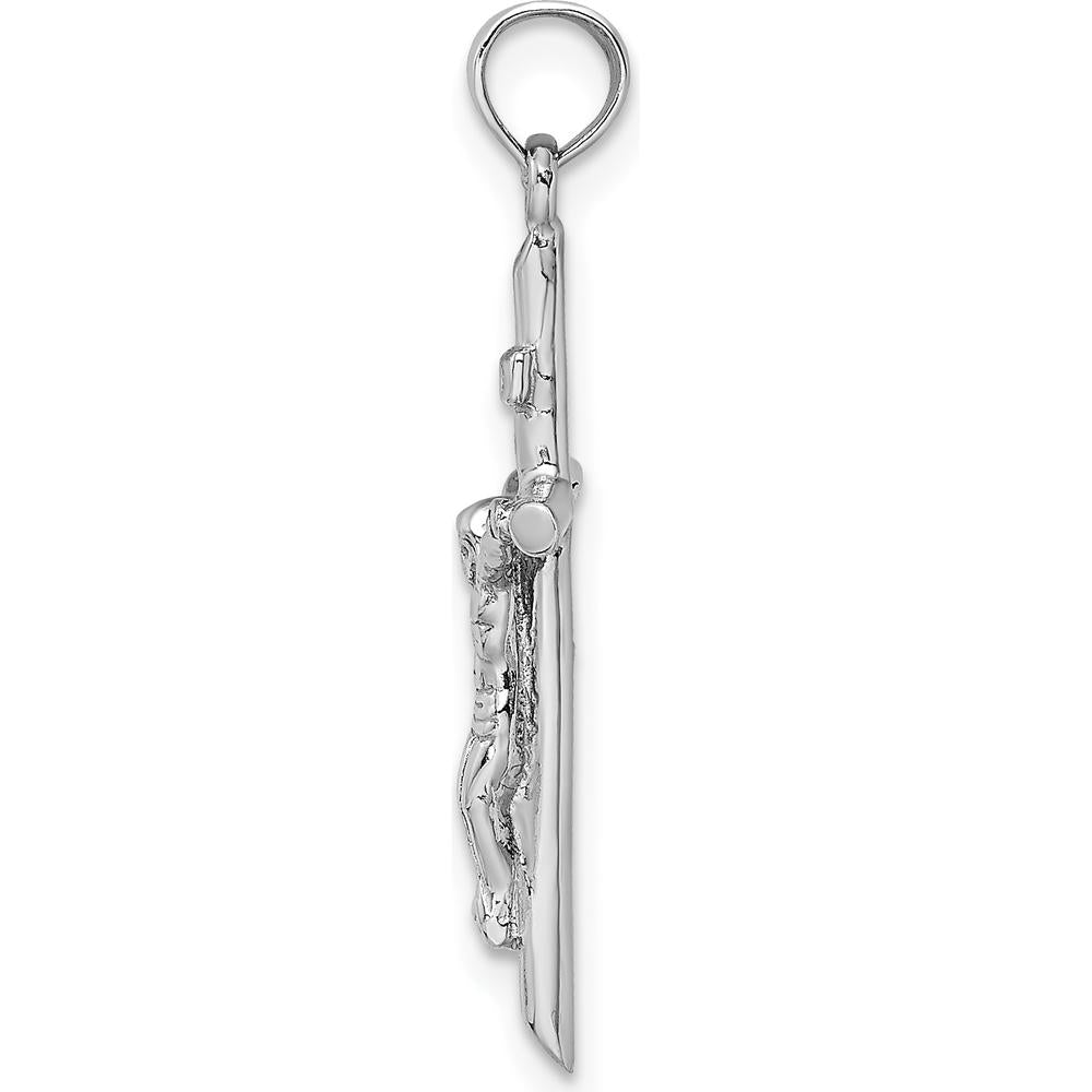 14K White Gold Stick Style Crucifix Pendant - Rhodium Plated, 30mm Length by Oro Pregiato