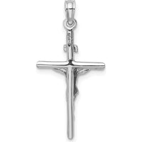 14K White Gold Stick Style Crucifix Pendant - Rhodium Plated, 30mm Length by Oro Pregiato