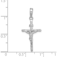 14K White Gold Stick Style Crucifix Pendant - Rhodium Plated, 30mm Length by Oro Pregiato