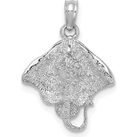 14K White Gold Stingray Charm Pendant with Textured Detailing by Oro Pregiato